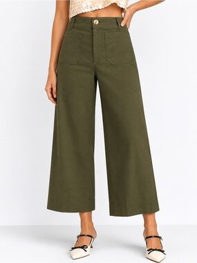 Maeve by Anthropologie The Colette High-Rise Wide-Leg Ankle Pants Olive 28